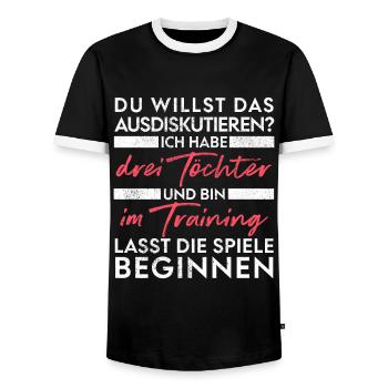 Du willst das ausdiskutieren - Vater Töchter - Männer Kontrast-T-Shirt - Schwarz/Weiß - Vorne - AI Model Female 172 light (172cm) & AI Model Male 178 light (178cm)