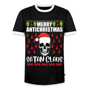 Christmas Skull Merry Antichristmas - Men's Ringer Shirt - black/white - Front - AI Model Female 172 light (172cm) & AI Model Male 178 light (178cm)