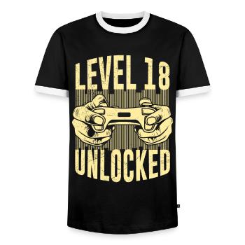 Level 18 unlocked 18 years birthday boy - Men's Ringer Shirt - black/white - Front - AI Model Female 172 light (172cm) & AI Model Male 178 light (178cm)
