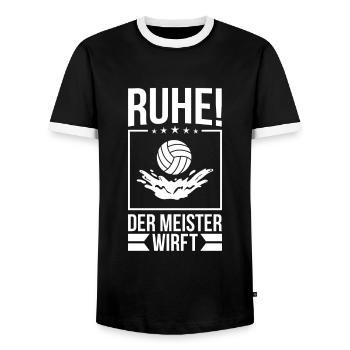 Ruhe! Der Meister wirft - Waterpolo Wasserpolo - Männer Kontrast-T-Shirt - Schwarz/Weiß - Vorne - AI Model Female 172 light (172cm) & AI Model Male 178 light (178cm)