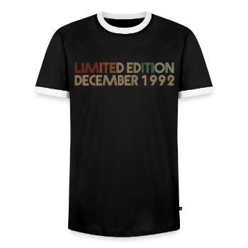 29th birthday December 1992 Gift idea - Men's Ringer Shirt - black/white - Front - AI Model Female 172 light (172cm) & AI Model Male 178 light (178cm)