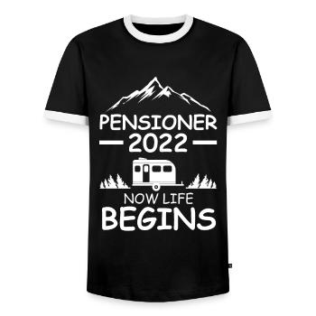 Retirement 2022 Retired Camper - Men's Ringer Shirt - black/white - Front - AI Model Female 172 light (172cm) & AI Model Male 178 light (178cm)
