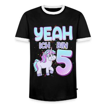 Yeah ich bin schon 5 Jahre 5. Geburtstag - Männer Kontrast-T-Shirt - Schwarz/Weiß - Vorne - AI Model Female 172 light (172cm) & AI Model Male 178 light (178cm)