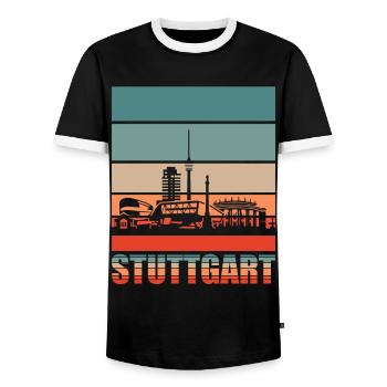 Stuttgart Retro Skyline Stadt - Männer Kontrast-T-Shirt - Schwarz/Weiß - Vorne - AI Model Female 172 light (172cm) & AI Model Male 178 light (178cm)
