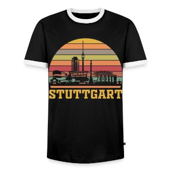 Stuttgart Retro | Stuttgarter Skyline Vintage - Männer Kontrast-T-Shirt - Schwarz/Weiß - Vorne - AI Model Female 172 light (172cm) & AI Model Male 178 light (178cm)