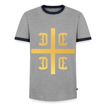 Serbia Flag For Serbs Srbin Srbija - Men's Ringer Shirt - grey/navy  - Front - AI Model Female 172 light (172cm) & AI Model Male 178 light (178cm)