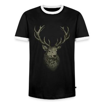 Hunter Shirt Men's Hunting Deer - Men's Ringer Shirt - black/white - Front - AI Model Female 172 light (172cm) & AI Model Male 178 light (178cm)