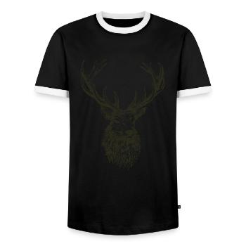 Hunter's clothing deer for hunters - Men's Ringer Shirt - black/white - Front - AI Model Female 172 light (172cm) & AI Model Male 178 light (178cm)