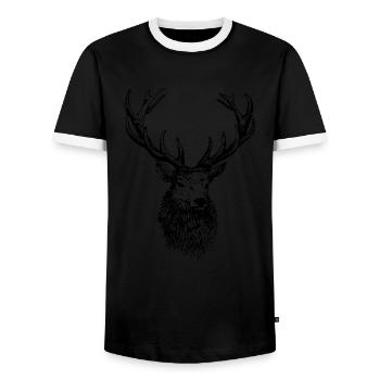 Hunter Shirt Men's Hunting Deer - Men's Ringer Shirt - black/white - Front - AI Model Female 172 light (172cm) & AI Model Male 178 light (178cm)