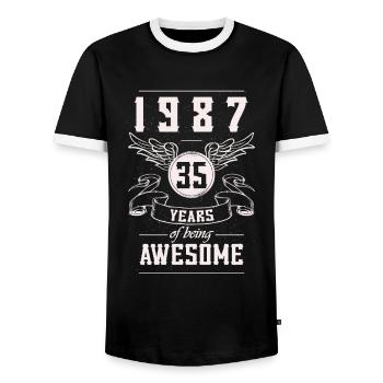 Jahrgang 1987 Geburtstag Geschenk 35 Jahre - Männer Kontrast-T-Shirt - Schwarz/Weiß - Vorne - AI Model Female 172 light (172cm) & AI Model Male 178 light (178cm)