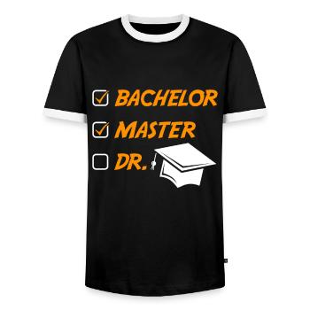 Master 2022 Master Hut Master Degree - Men's Ringer Shirt - black/white - Front - AI Model Female 172 light (172cm) & AI Model Male 178 light (178cm)