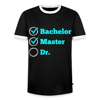 Master Checklist Master's Degree 2022 - Men's Ringer Shirt - black/white - Front - AI Model Female 172 light (172cm) & AI Model Male 178 light (178cm)