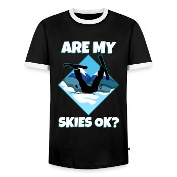 are my skis okay - Men's Ringer Shirt - black/white - Front - AI Model Female 172 light (172cm) & AI Model Male 178 light (178cm)