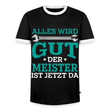 Meisterschule und Meisterprüfung bestanden - Männer Kontrast-T-Shirt - Schwarz/Weiß - Vorne - AI Model Female 172 light (172cm) & AI Model Male 178 light (178cm)