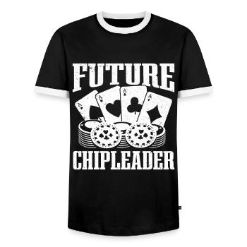 Poker Player Future Chipleader Poker - Men's Ringer Shirt - black/white - Front - AI Model Female 172 light (172cm) & AI Model Male 178 light (178cm)