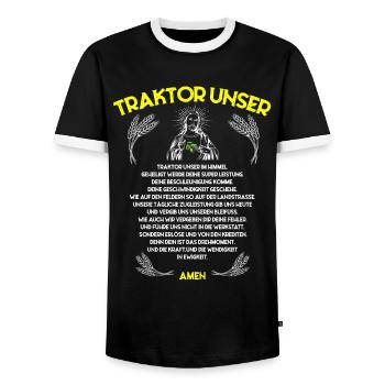 Traktor Unser Bauer Landwirt Spruch - Männer Kontrast-T-Shirt - Schwarz/Weiß - Vorne - AI Model Female 172 light (172cm) & AI Model Male 178 light (178cm)