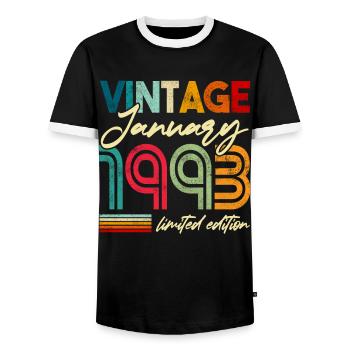 Millésime né janvier 1993 Anniversaire Année 1993 - T-shirt contrasté Homme - noir/blanc - Devant - AI Model Female 172 light (172cm) & AI Model Male 178 light (178cm)