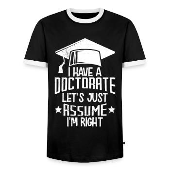 Have a PhD 2022 Doctorate - Men's Ringer Shirt - black/white - Front - AI Model Female 172 light (172cm) & AI Model Male 178 light (178cm)
