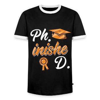 Phinished Doctorate Doctorate Doctoral Thesis - Men's Ringer Shirt - black/white - Front - AI Model Female 172 light (172cm) & AI Model Male 178 light (178cm)