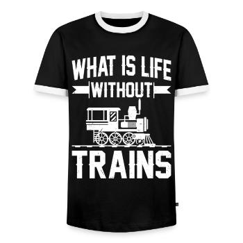 Conducteur de train Qu’est-ce que la vie sans trains - T-shirt contrasté Homme - noir/blanc - Devant - AI Model Female 172 light (172cm) & AI Model Male 178 light (178cm)