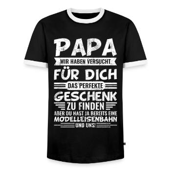 Eisenbahn Papa Modellbau Modelleisenbahn - Männer Kontrast-T-Shirt - Schwarz/Weiß - Vorne - AI Model Female 172 light (172cm) & AI Model Male 178 light (178cm)