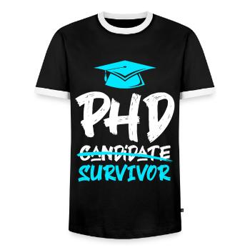 Doctorate Doctor 2022 Phd Survivor - Men's Ringer Shirt - black/white - Front - AI Model Female 172 light (172cm) & AI Model Male 178 light (178cm)