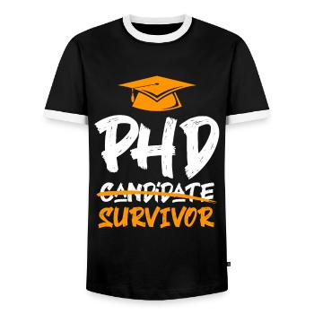 Doctorate 2022 Phd Survivor Doctorate Doctor - Men's Ringer Shirt - black/white - Front - AI Model Female 172 light (172cm) & AI Model Male 178 light (178cm)