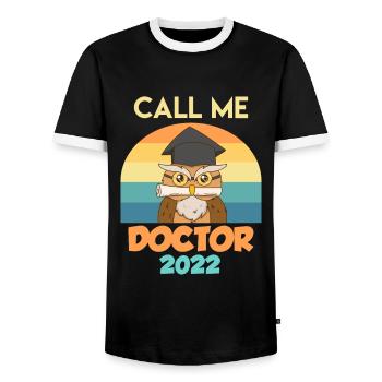 Call me Doctor 2022 PhD - Men's Ringer Shirt - black/white - Front - AI Model Female 172 light (172cm) & AI Model Male 178 light (178cm)