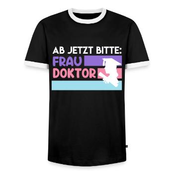 Ab jetzt heißt es Frau Doktor Doktortitel - Männer Kontrast-T-Shirt - Schwarz/Weiß - Vorne - AI Model Female 172 light (172cm) & AI Model Male 178 light (178cm)
