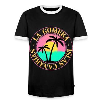 La Gomera Summer Sun Beach Sea Palm Trees - Men's Ringer Shirt - black/white - Front - AI Model Female 172 light (172cm) & AI Model Male 178 light (178cm)