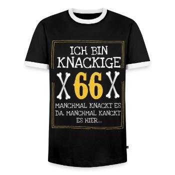 Ich bin zwar 66 fühle mich aber wie 66 - Männer Kontrast-T-Shirt - Schwarz/Weiß - Vorne - AI Model Female 172 light (172cm) & AI Model Male 178 light (178cm)