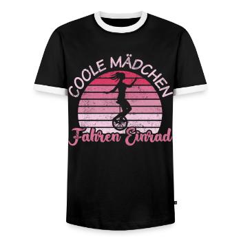 Einrad | Coole Mädchen fahren Einrad - Männer Kontrast-T-Shirt - Schwarz/Weiß - Vorne - AI Model Female 172 light (172cm) & AI Model Male 178 light (178cm)