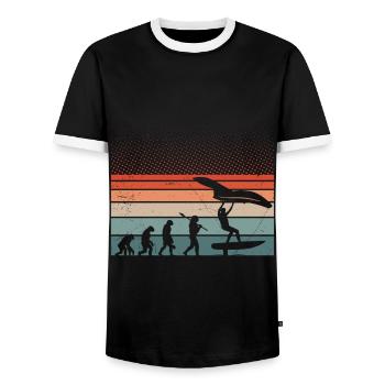 Retro Wing Foil Wing Surfer - Männer Kontrast-T-Shirt - Schwarz/Weiß - Vorne - AI Model Female 172 light (172cm) & AI Model Male 178 light (178cm)