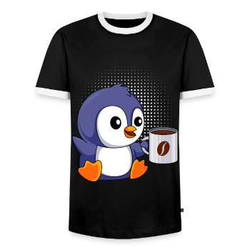Coffee Penguin Baby Penguin Coffee Junkie - Men's Ringer Shirt - black/white - Front - AI Model Female 172 light (172cm) & AI Model Male 178 light (178cm)