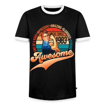 39. Geburtstag geboren 1983 Vintage Design Frauen - Männer Kontrast-T-Shirt - Schwarz/Weiß - Vorne - AI Model Female 172 light (172cm) & AI Model Male 178 light (178cm)
