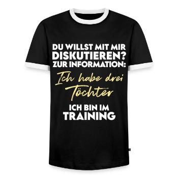 Du willst diskutieren? Vater und Töchter - Männer Kontrast-T-Shirt - Schwarz/Weiß - Vorne - AI Model Female 172 light (172cm) & AI Model Male 178 light (178cm)