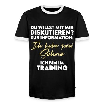 Du willst diskutieren? Vater und Söhne - Männer Kontrast-T-Shirt - Schwarz/Weiß - Vorne - AI Model Female 172 light (172cm) & AI Model Male 178 light (178cm)