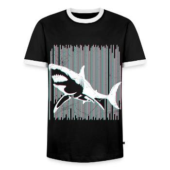 Shark Great White Shark Diver Marine Biologist - Men's Ringer Shirt - black/white - Front - AI Model Female 172 light (172cm) & AI Model Male 178 light (178cm)
