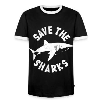 Save the Sharks stop Finning Hai - Männer Kontrast-T-Shirt - Schwarz/Weiß - Vorne - AI Model Female 172 light (172cm) & AI Model Male 178 light (178cm)