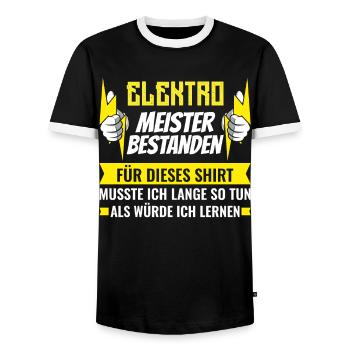 Lustige Elektromeister Prüfung bestanden Sprüche - Männer Kontrast-T-Shirt - Schwarz/Weiß - Vorne - AI Model Female 172 light (172cm) & AI Model Male 178 light (178cm)