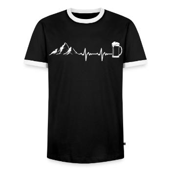 Wandern Wanderer EKG Herzschlag Berge & Bier - Männer Kontrast-T-Shirt - Schwarz/Weiß - Vorne - AI Model Female 172 light (172cm) & AI Model Male 178 light (178cm)