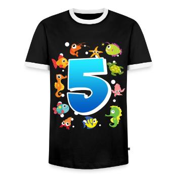 5th birthday boy 5 years - Men's Ringer Shirt - black/white - Front - AI Model Female 172 light (172cm) & AI Model Male 178 light (178cm)