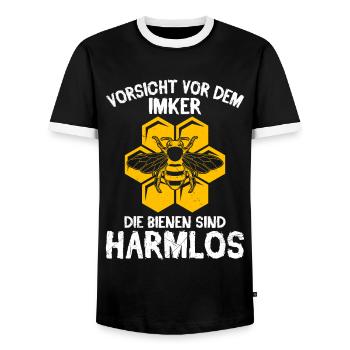 Vorsicht vor dem Imker Bienen sind Harmlos - Männer Kontrast-T-Shirt - Schwarz/Weiß - Vorne - AI Model Female 172 light (172cm) & AI Model Male 178 light (178cm)