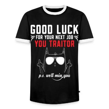 Abschiedsgeschenk Kollegen Jobwechsel - Männer Kontrast-T-Shirt - Schwarz/Weiß - Vorne - AI Model Female 172 light (172cm) & AI Model Male 178 light (178cm)