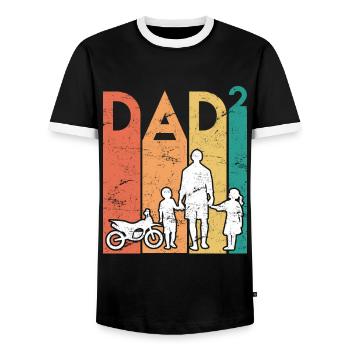 Deux fois Papa Moto Père Papa 2 Enfants - T-shirt contrasté Homme - noir/blanc - Devant - AI Model Female 172 light (172cm) & AI Model Male 178 light (178cm)