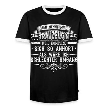 Trauzeugin - Männer Kontrast-T-Shirt - Schwarz/Weiß - Vorne - AI Model Female 172 light (172cm) & AI Model Male 178 light (178cm)