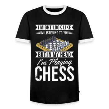 Chess Gift Board Game Chess Game Chess Board - Men's Ringer Shirt - black/white - Front - AI Model Female 172 light (172cm) & AI Model Male 178 light (178cm)