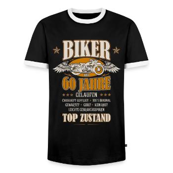 60. Geburtstag Mann Geschenk lustig Biker Motorrad - Männer Kontrast-T-Shirt - Schwarz/Weiß - Vorne - AI Model Female 172 light (172cm) & AI Model Male 178 light (178cm)