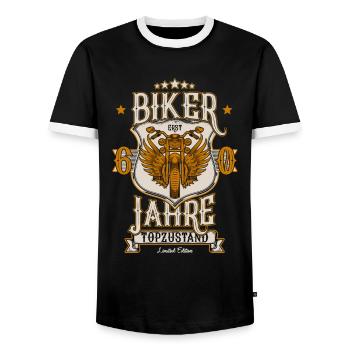 60. Geburtstag Mann Geschenk lustig Biker Motorrad - Männer Kontrast-T-Shirt - Schwarz/Weiß - Vorne - AI Model Female 172 light (172cm) & AI Model Male 178 light (178cm)