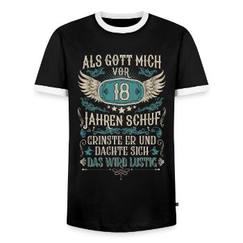 Als Gott mich vor 18 Jahren schuf 18. Geburtstag - Männer Kontrast-T-Shirt - Schwarz/Weiß - Vorne - AI Model Female 172 light (172cm) & AI Model Male 178 light (178cm)